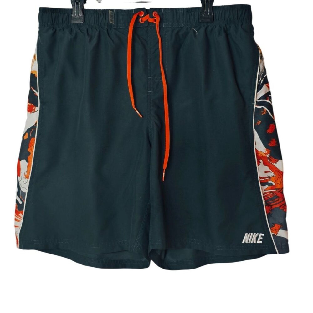 Nike Mens XXL Swim Trunks Board Shorts 20" Black Orange Floral Surf Swimwear